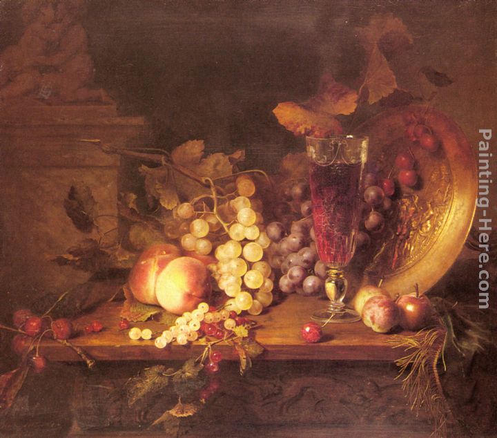 Still Life with Fruit, a Glass of Wine and a Bronze Vessel on a Ledge painting - Blaise Alexandre Desgoffe Still Life with Fruit, a Glass of Wine and a Bronze Vessel on a Ledge art painting